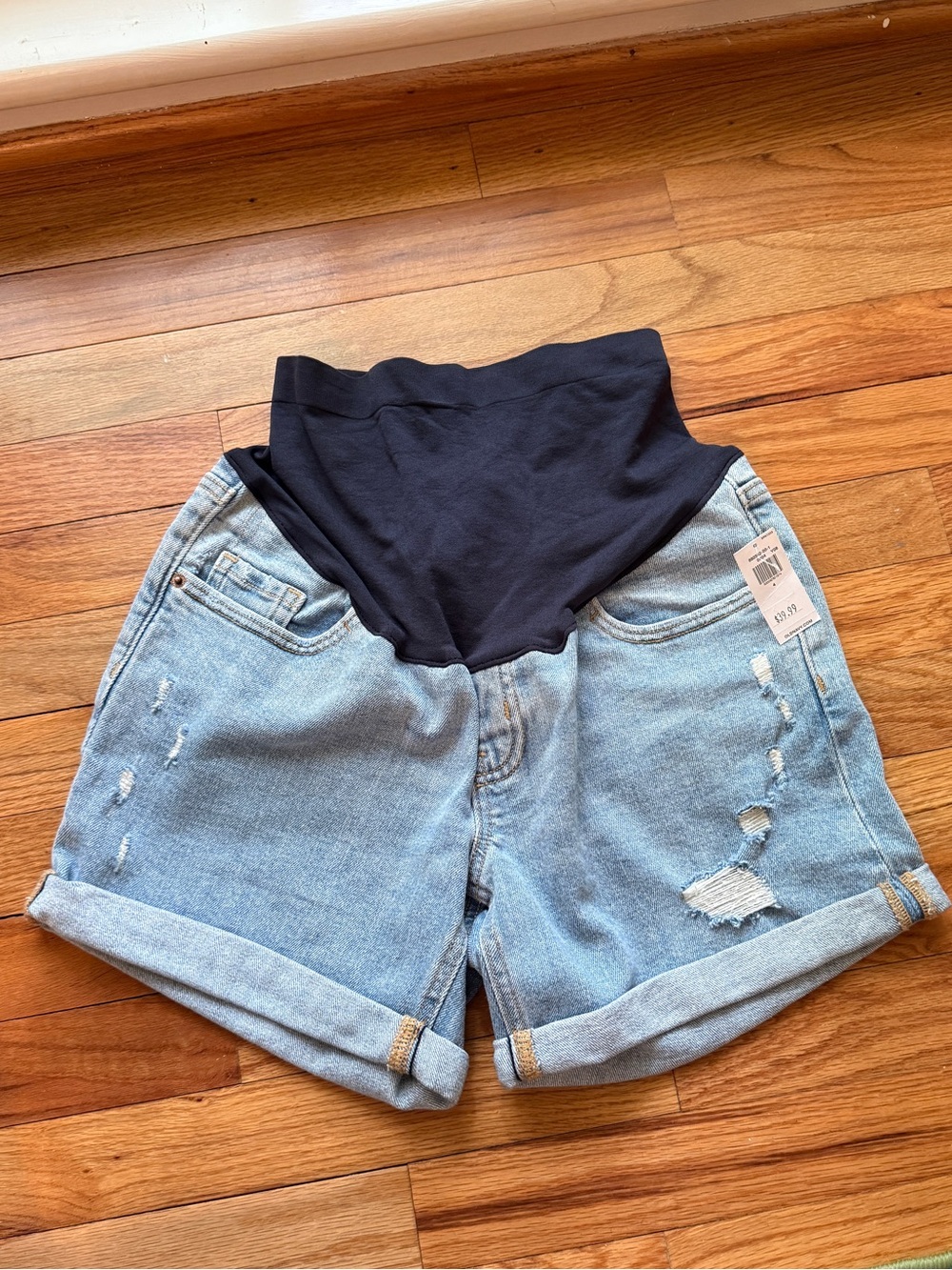 Old Navy Light Blue Denim Maternity Shorts with Black Panel